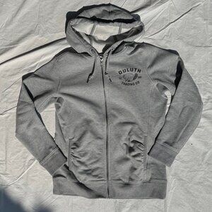 Duluth Trading Company Co Grey Beaver Logo Zip Up Sweatshirt Ruched Pockets
